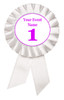 White Contestant Numbers Rosettes.  Set of 10.   Customize with your event name or text.