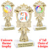 UNICORN TROPHY WITH 6 DESIGNS AVAILABLE AND CHOICE OF BASE. 6" TALL  (mf3260