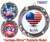 Patriotic Medal with choice of artwork. Antique Silver  2 3/4" medal includes free neck ribbon