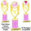 Awareness theme trophy.  Pink Glitter column with choice of art work.  Numerous heights available.  ph28