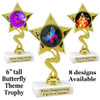 Butterfly theme trophy with choice of 8 artwork designs.  6" tall.   (80106