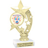 Birthday theme trophy with choice of art work. Great party favor!  6" tall  (h208