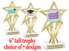 Graduation theme  trophy with choice of art work.   6" tall  ph30