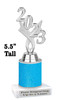 5  1/2" tall trophy with choice of  glitter column color.  Great for side awards and participation.  Silver Year