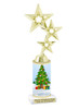 Holiday Tree theme trophy. Choice of figure.  10" tall - Great for all of your holiday events and contests. 1