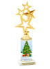 Holiday Tree theme trophy. Choice of figure.  10" tall - Great for all of your holiday events and contests. 1