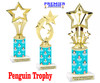 Penguin theme trophy. Choice of figure.  10" tall - Great for all of your holiday events and contests.  sub 2