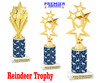 Reindeer theme trophy. Choice of figure.  10" tall - Great for all of your holiday events and contests.  sub 2