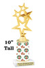 Reindeer theme trophy. Choice of figure.  10" tall - Great for all of your holiday events and contests.  sub 4