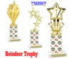 Reindeer theme trophy. Choice of figure.  10" tall - Great for all of your holiday events and contests.  sub 4