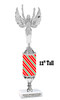 Candy Cane theme trophy. Choice of figure.   Great for all of your holiday events and contests.  12" tall. Design 1