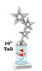 Snowman theme trophy. Choice of figure.  10" tall - Great for all of your holiday events and contests. Silver 2