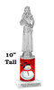 Snowman theme trophy. Choice of figure.  10" tall - Great for all of your holiday events and contests. Silver 6