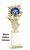 Snowman theme trophy. White Glitter column. Choice of artwork.   Great for all of your holiday events and contests. 696