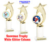 Snowman theme trophy. White Glitter column. Choice of artwork.   Great for all of your holiday events and contests. 6061g