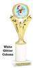 Snowman theme trophy. White Glitter column. Choice of artwork.   Great for all of your holiday events and contests. h501