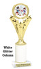 Snowman theme trophy. White Glitter column. Choice of artwork.   Great for all of your holiday events and contests. h501