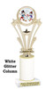 Snowman theme trophy. White Glitter column. Choice of artwork.   Great for all of your holiday events and contests. h416