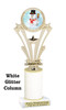 Snowman theme trophy. White Glitter column. Choice of artwork.   Great for all of your holiday events and contests. h416