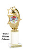 Snowman theme trophy. White Glitter column. Choice of artwork.   Great for all of your holiday events and contests. ph55