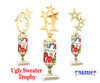 Ugly Sweater theme trophy. Choice of figure.  12" tall - Design 2 - stem