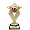 Soccer trophy.  Soccer figure with choice of soccer design.  Black horseshoe shape base.  5086-g