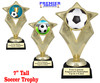 Soccer trophy.  Soccer figure with choice of soccer design.  Black horseshoe shape base.  5086-g