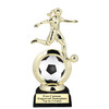 Soccer trophy.  Soccer figure with choice of soccer design.  Black horseshoe shape base.  5714