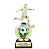 Soccer trophy.  Soccer figure with choice of soccer design.  Black horseshoe shape base.  5715