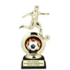 Soccer trophy.  Soccer figure with choice of soccer design.  Black horseshoe shape base.  5715