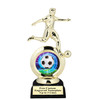 Soccer trophy.  Soccer figure with choice of soccer design.  Black horseshoe shape base.  5715