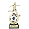 Soccer trophy.  Soccer figure with choice of soccer design.  Black horseshoe shape base.  5715