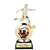 Soccer trophy.  Soccer figure with choice of soccer design.  Black horseshoe shape base.  5715