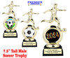 Soccer trophy.  Soccer figure with choice of soccer design.  Black horseshoe shape base.  5715