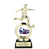 Soccer trophy.  Soccer figure with choice of soccer design.  Black horseshoe shape base.  5715