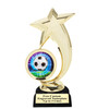 Soccer trophy.  Soccer figure with choice of soccer design.  Black horseshoe shape base.  6061g