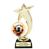 Soccer trophy.  Soccer figure with choice of soccer design.  Black horseshoe shape base.  6061g