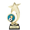 Soccer trophy.  Soccer figure with choice of soccer design.  Black horseshoe shape base.  6061g
