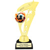 Soccer trophy.  Soccer figure with choice of soccer design.  Black horseshoe shape base.  ph113