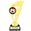 Soccer trophy.  Soccer figure with choice of soccer design.  Black horseshoe shape base.  ph113