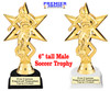 Male Soccer trophy.  Soccer figure with choice base color, horseshoe shape base.  7804