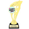 Cheer trophy with choice of cheer design.  Horseshoe shape base. Great for your squads, schools & competitions  ph113bl