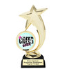 Cheer trophy with choice of cheer design.  Horseshoe shape base. Great for your squads, schools & competitions  6061gbl