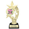 Cheer trophy with choice of cheer design.  Horseshoe shape base. Great for your squads, schools & competitions  h208bl