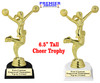 Cheer trophy with choice base color, horseshoe shape base.  Great for your squads, teams, schools, and more. 7704