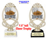 Cheer trophy with choice base color, horseshoe shape base.  Great for your squads, teams, schools, and more. mf765