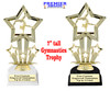 Gymnastics trophy with choice base color, horseshoe shape base.  Great for your squads, teams, schools, and more. f761
