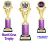 Mardi Gras trophy.   Purple Glitter column with choice of artwork.  Great trophy for your Mardi Gras events, costume contests, pageants and more.  H501