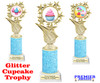 Cupcake themed trophy.  Light Blue Glitter column with choice of cupcake artwork.  Great for your Cupcake Wars, pageants, baking contests and more.  696