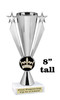 Crown Theme trophy.  8" tall. Great trophy for your pageants, events, contests and more! Silver Cup